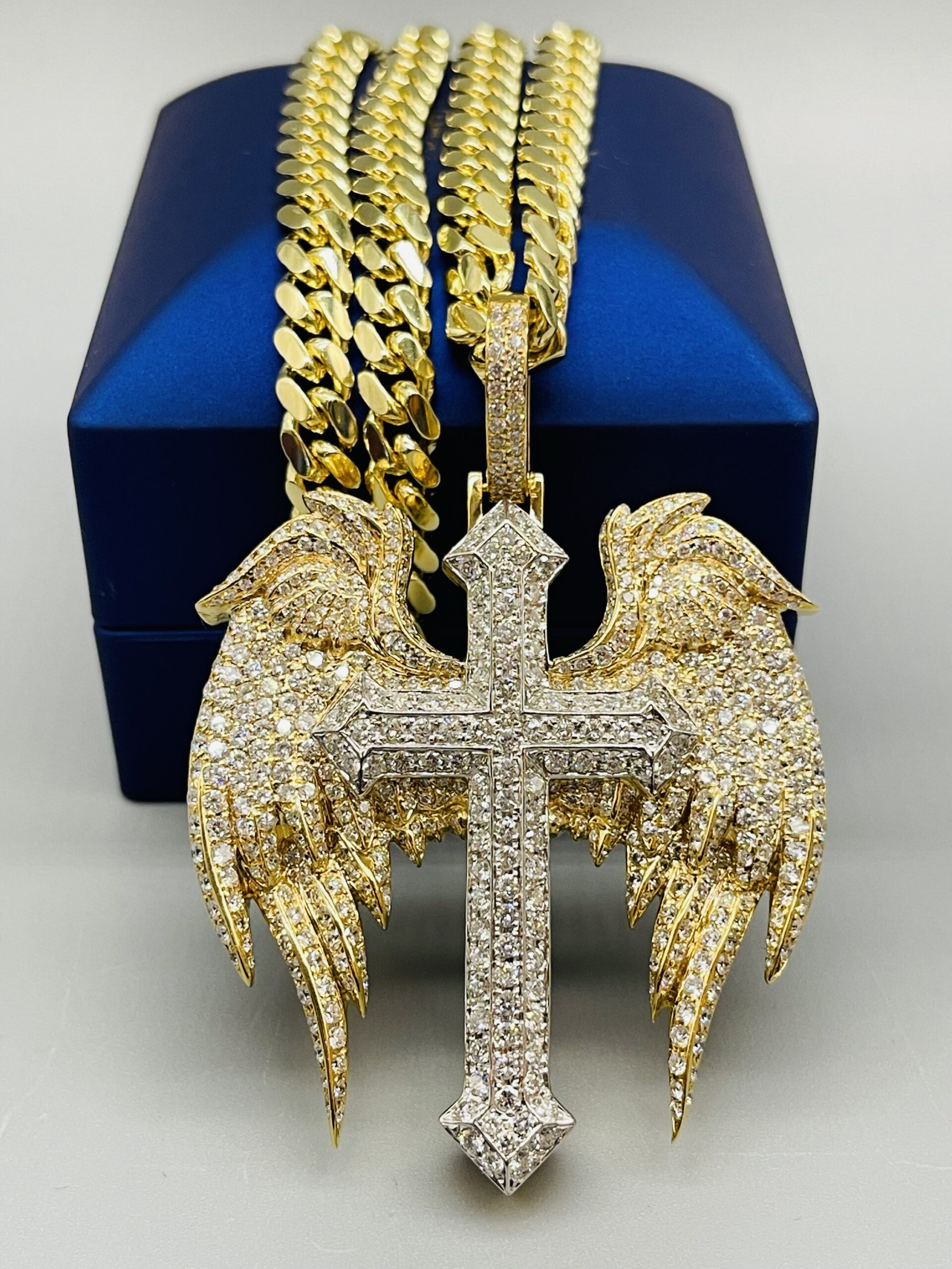 14KT Gold Custom 6.77CT Dia Cross Pendant ComboSet