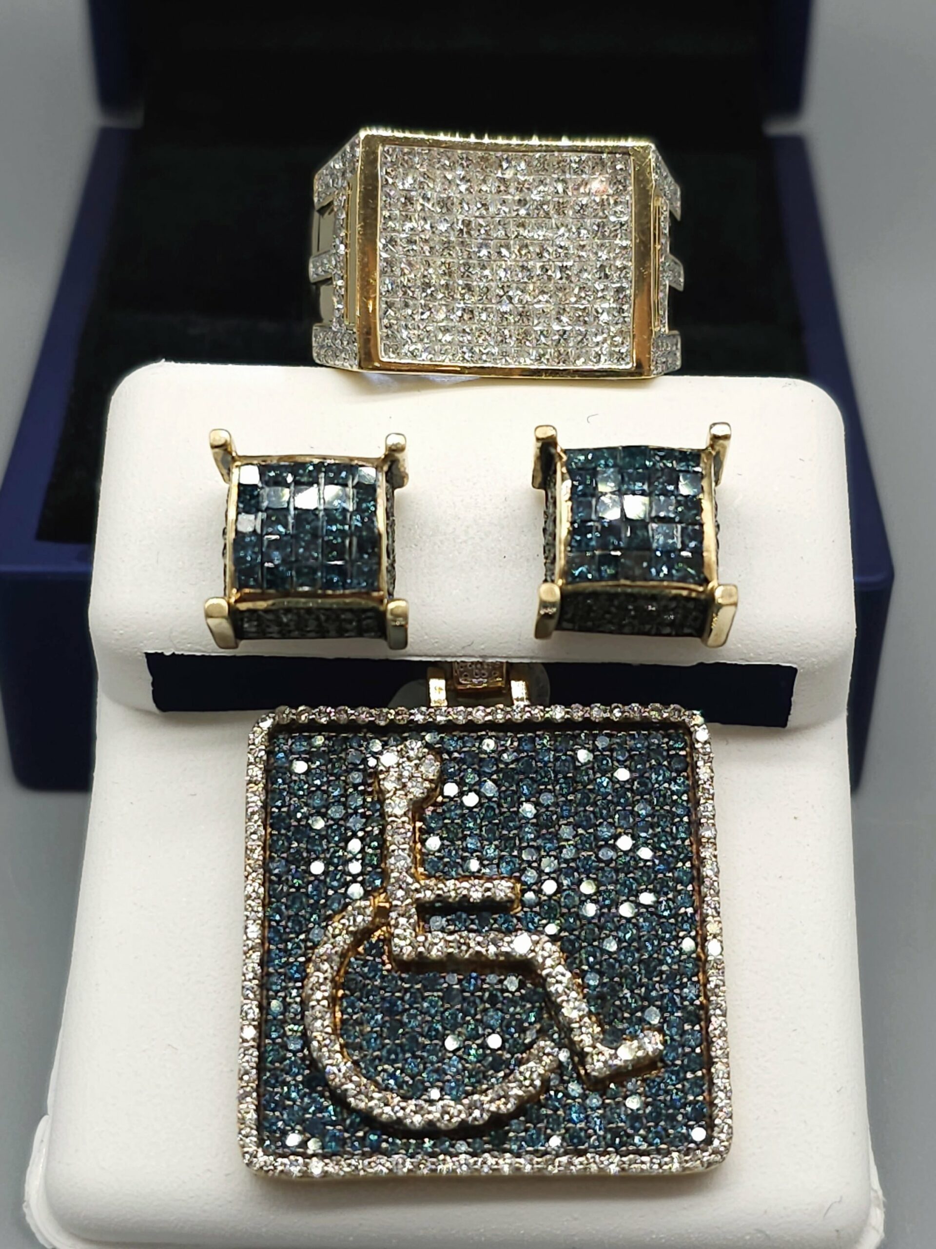 10KT Gold Blue/White Diamond Custom Comboset