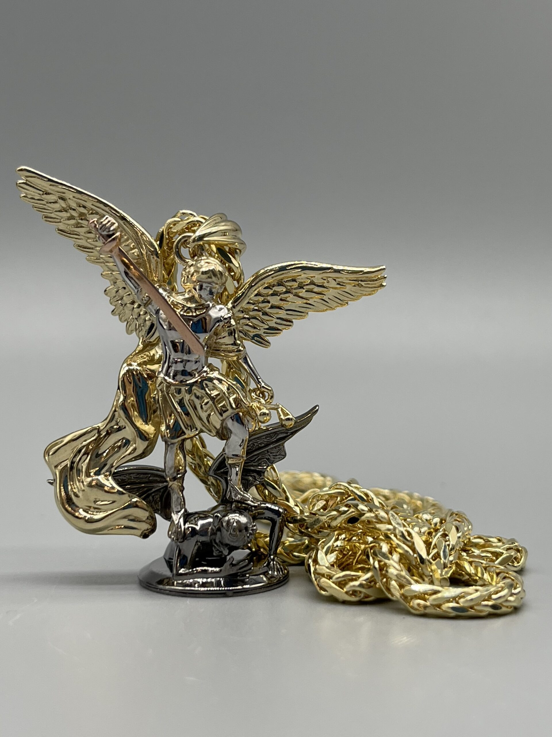 10KT Gold 3D St.Michael Pendant Slaying Devil ComboSet