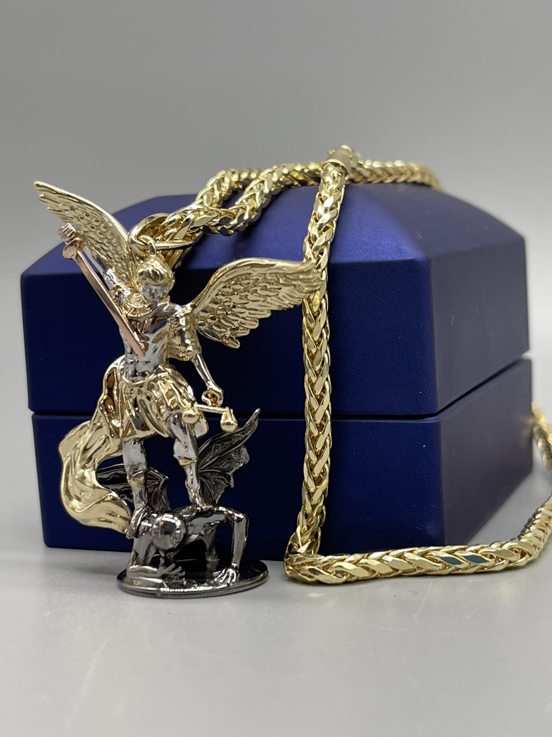 10KT Gold 3D St.Michael Pendant Slaying Devil ComboSet - Image 2