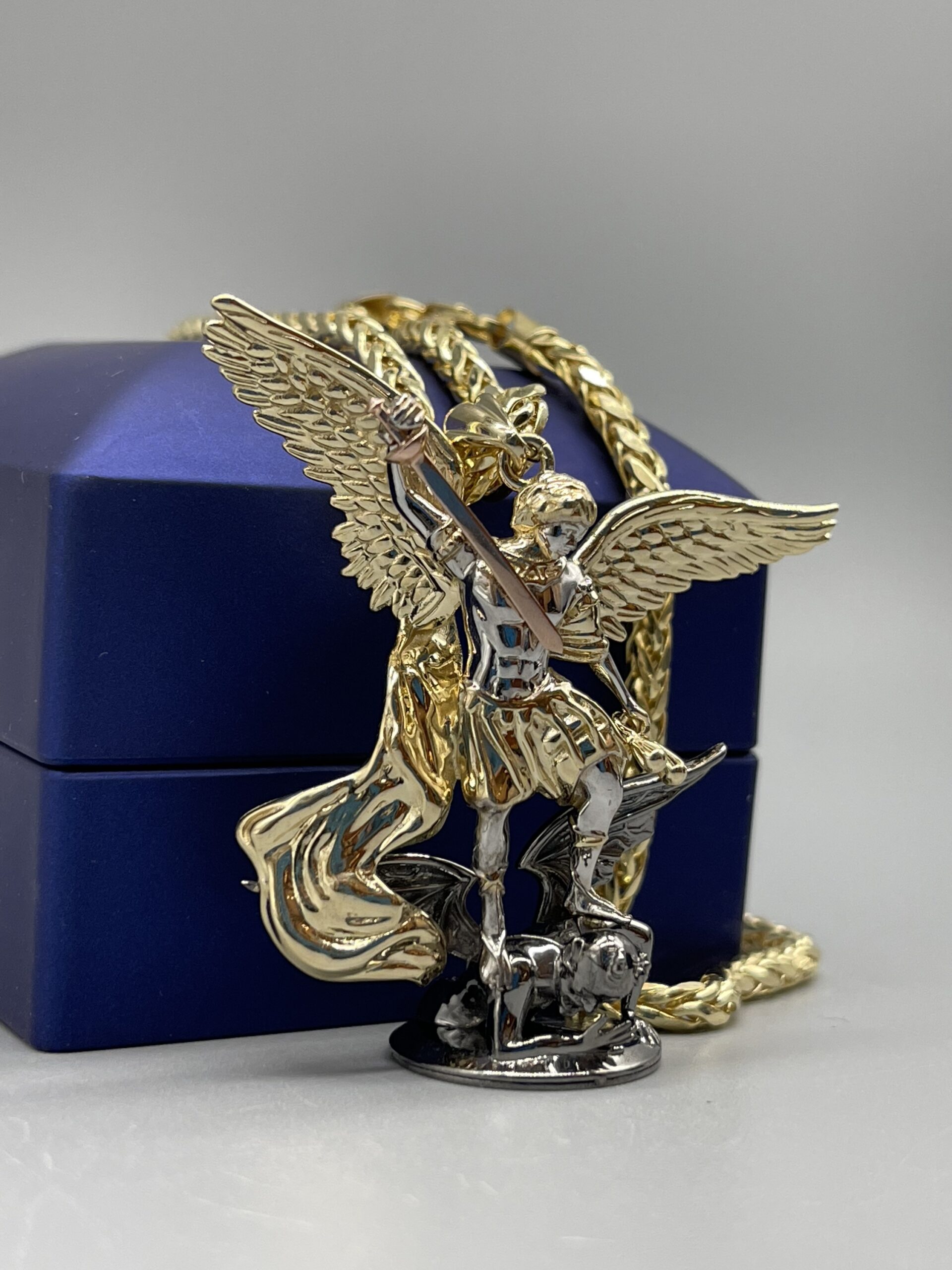 10KT Gold 3D St.Michael Pendant Slaying Devil ComboSet - Image 3