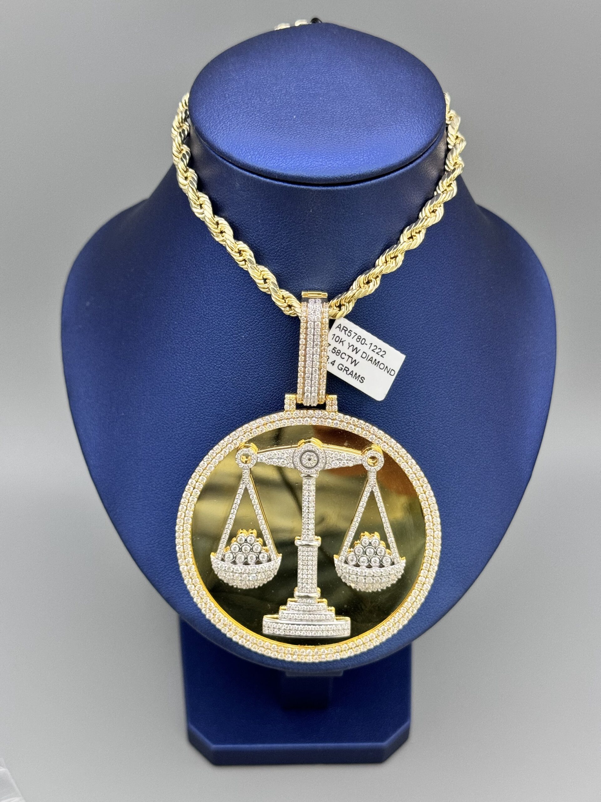 10KT Gold Custom 7.68CT Diamond Justice Scale Pendant ComboSet