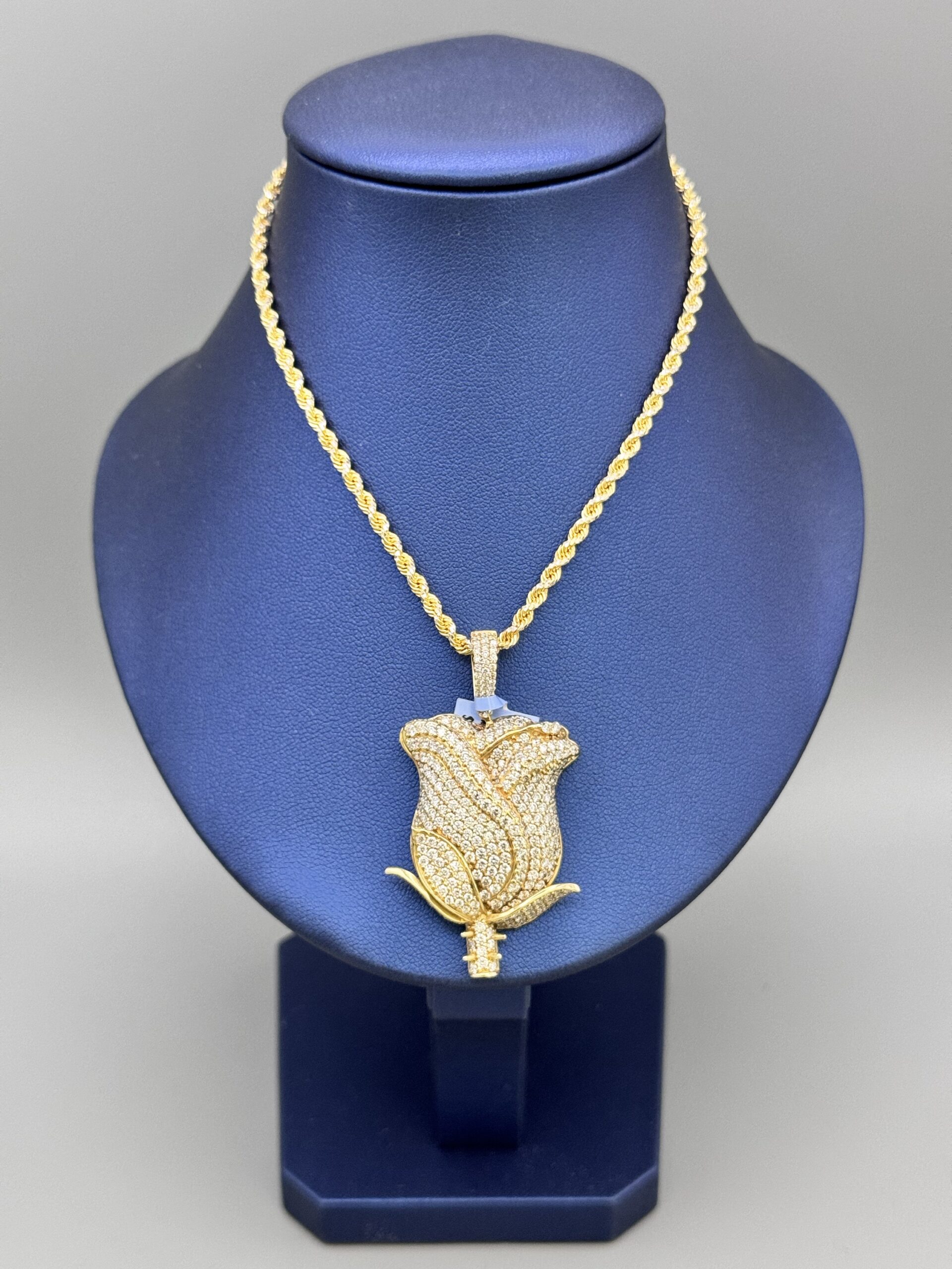 14KT Gold Custom 4.44CT Diamond Rose Pendant ComboSet